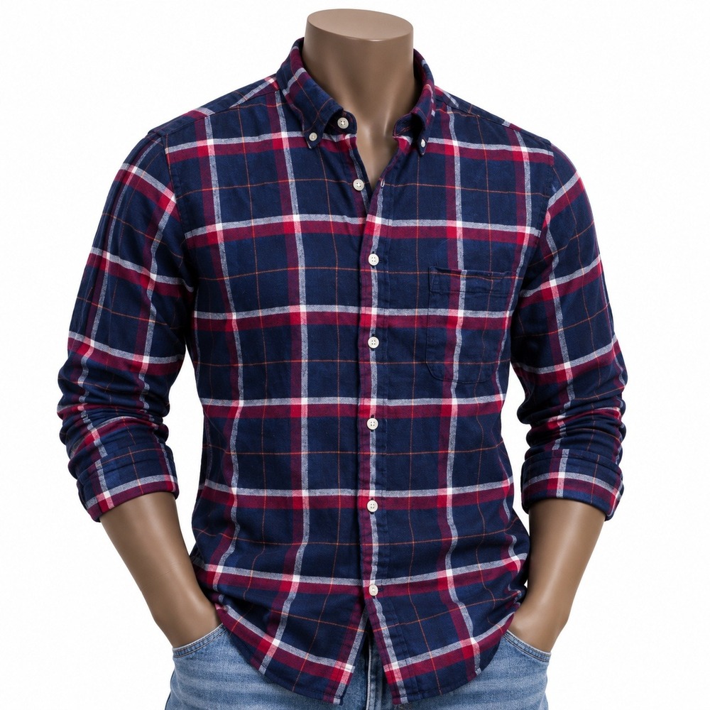Club Room Mens Large Flannel Shirt Navy Blue Red Plaid Long Sleeve Button Down